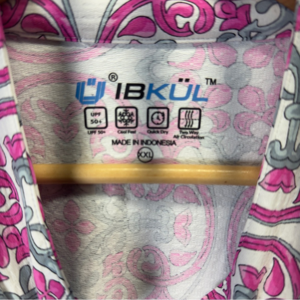 IBKUL ALICE PINK CHARCOAL Long Sleeve Mock Golf Shirt - size XXL - Picture 2 of 3